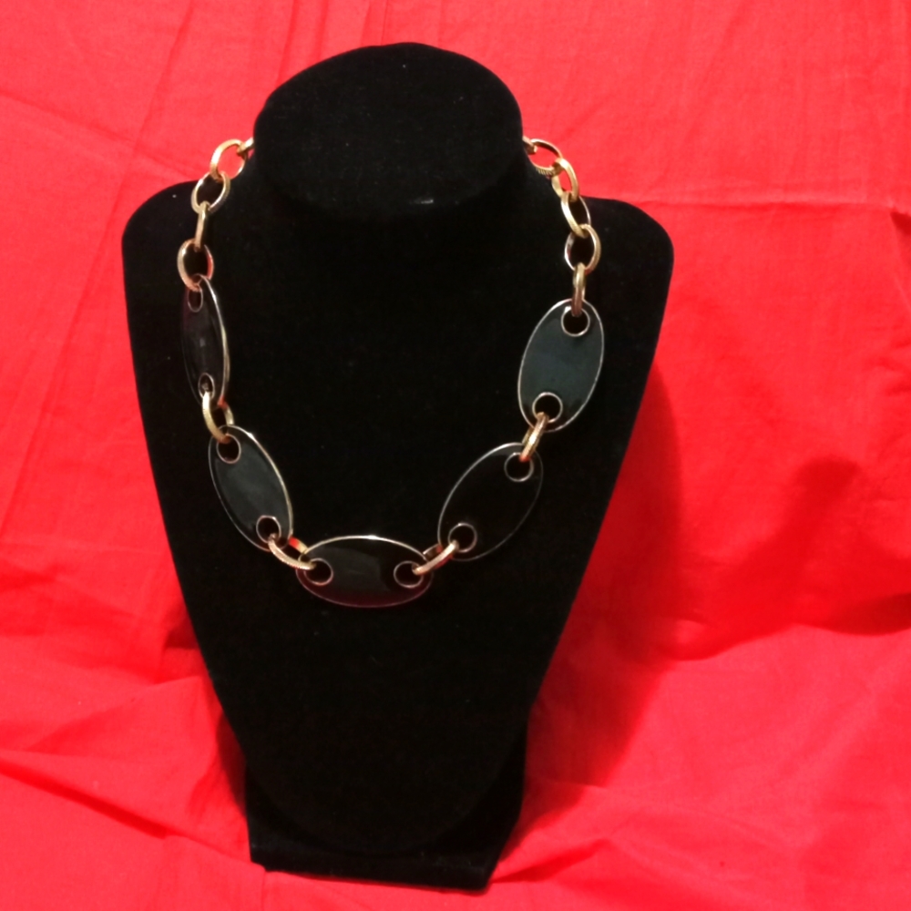 c.1980’s Vintage Gilt-Like  & Black Enamel Art Deco Style Necklace